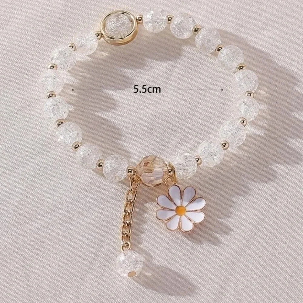 Daisy charm bracelet white gold chain women's dress jewelry cute girls flower